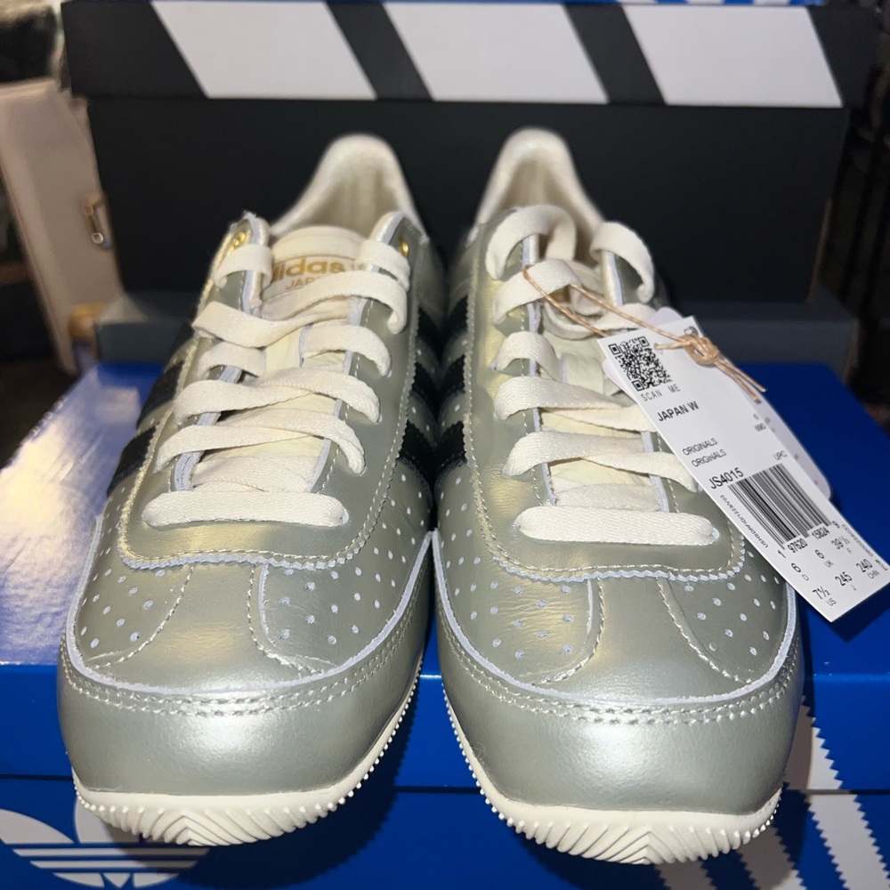 Adidas Metallic Silver and White Shoes